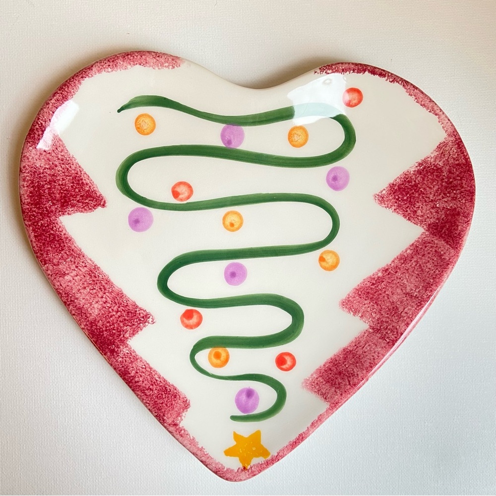 Italy ceramic heart plate with stylized Christmas tree by Ancora handpainted